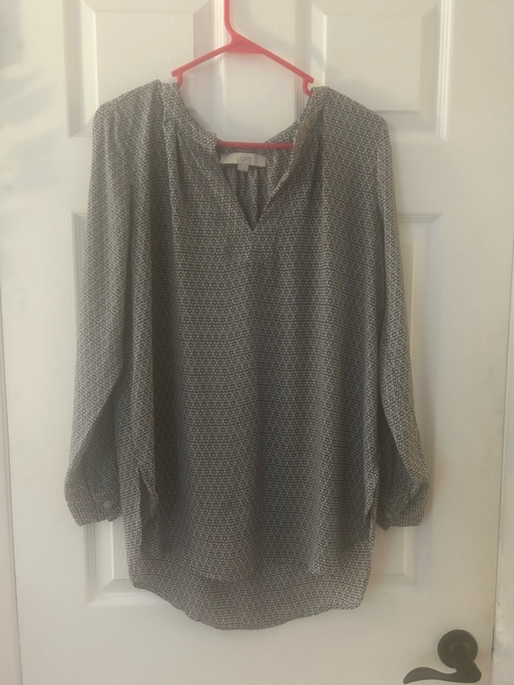 LOFT Black & White Micro-Print Long-Sleeve Blouse